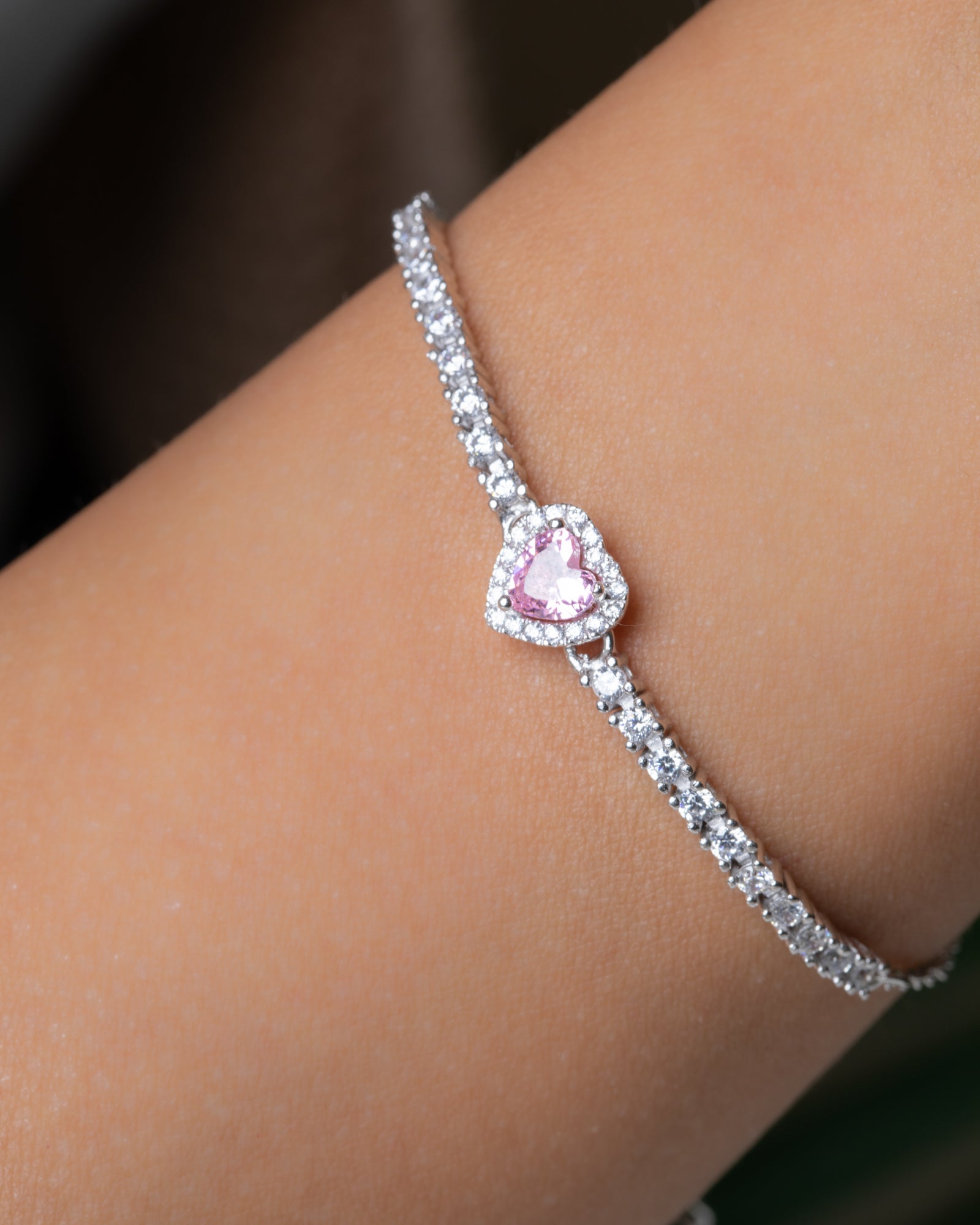 Zircon Pink Heart Tennis Bracelet