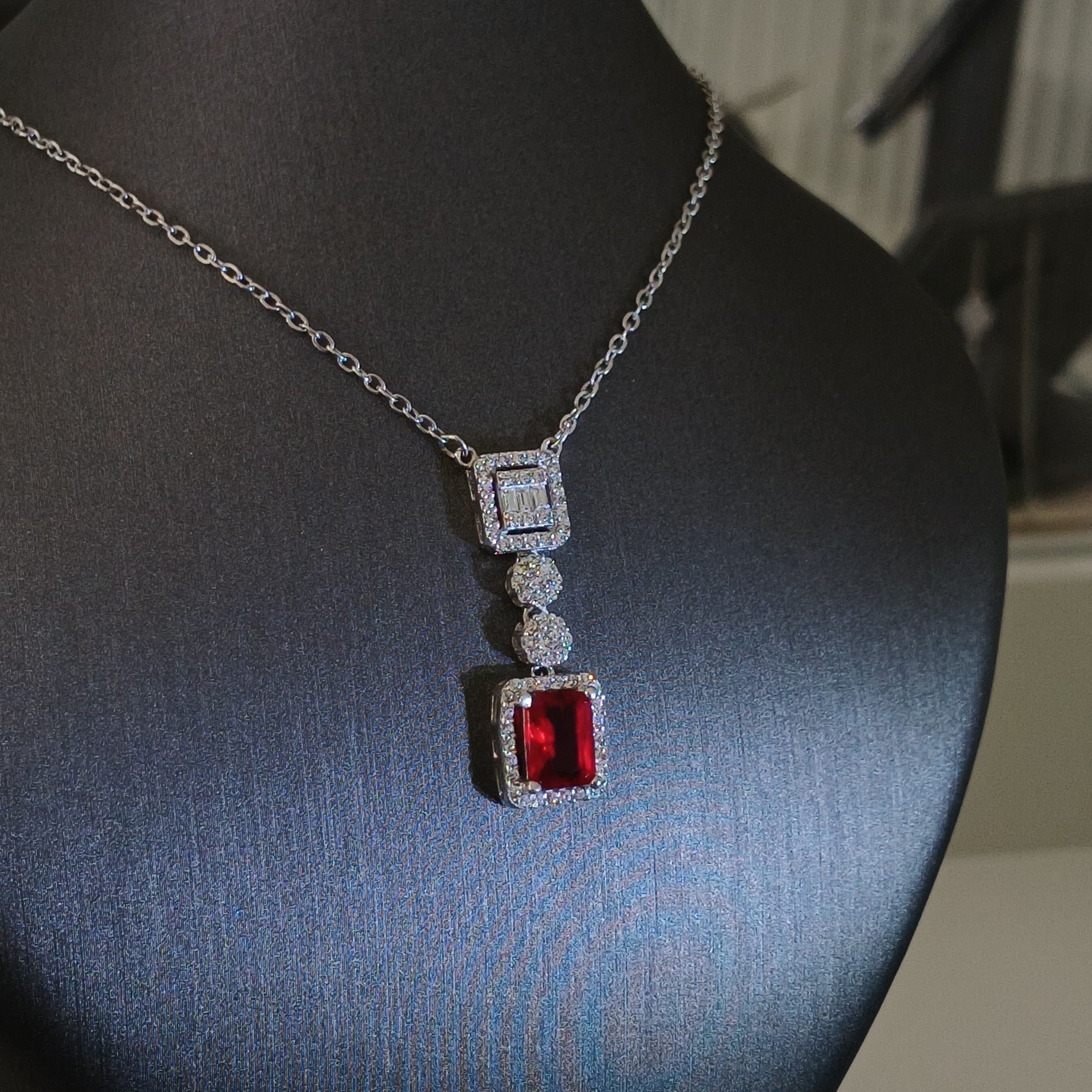 Square Zircon & Red (04) Necklace