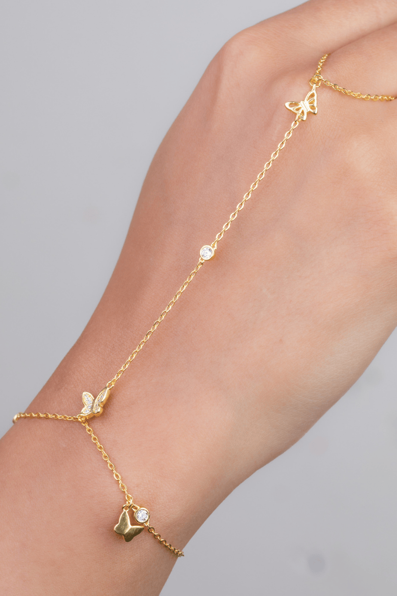 Zircon & Plain Butterfly Gold Plated Handchain