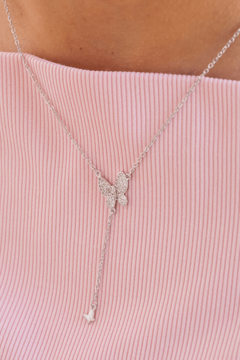 Zircon & Plain Butterfly (03) Necklace