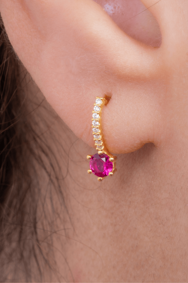 Zircon Fuchia (049) Gold Plated Earring