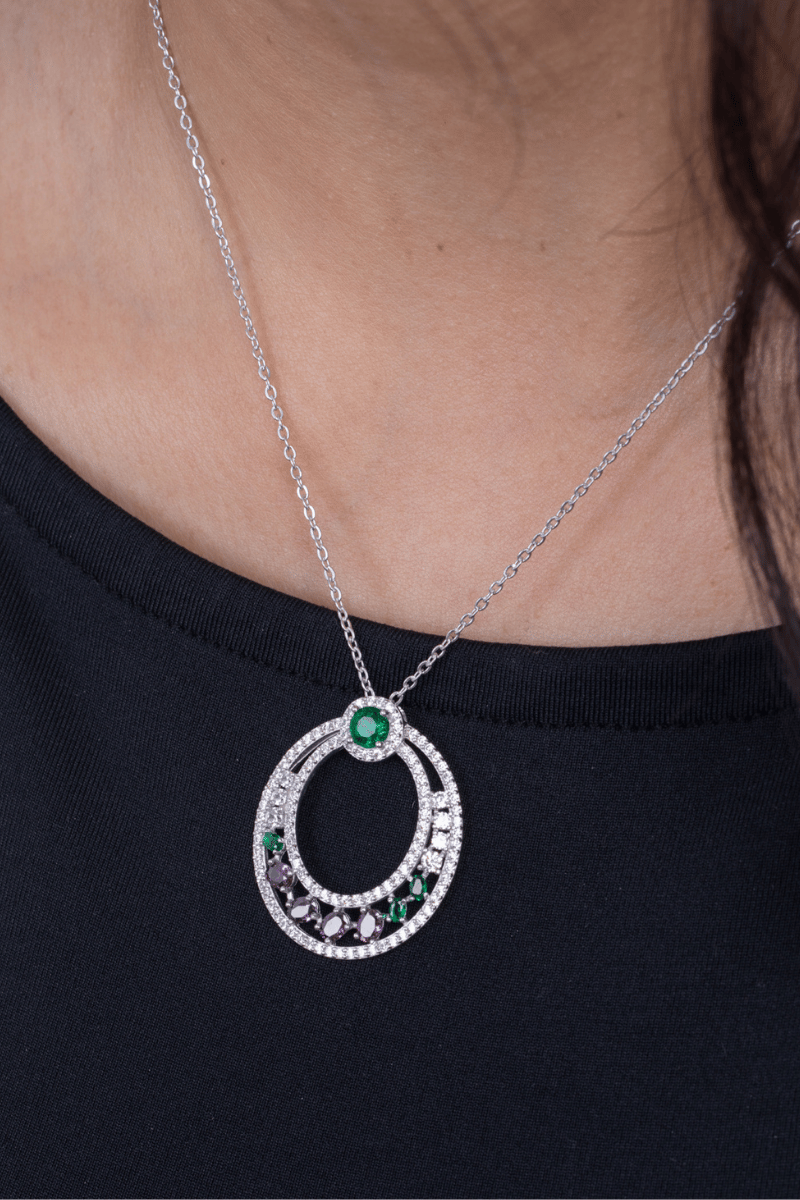 Zircon Circle Purple & Green Necklace
