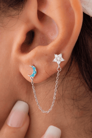 Zircon Turquoise Crescent star Earring