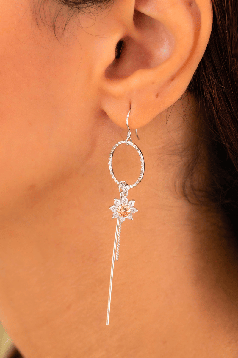 Zircon Circle & Flower Orange Earring