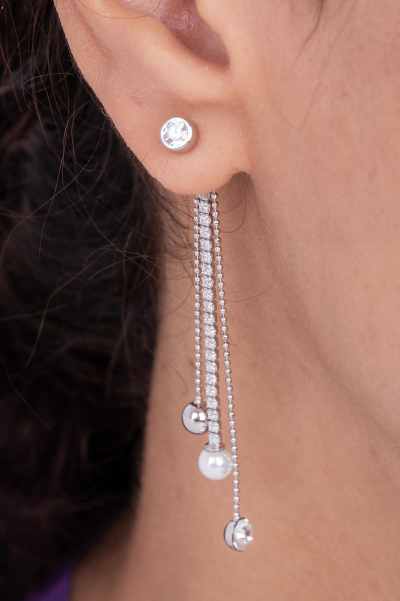 Zircon Tennis & Pearl Earring