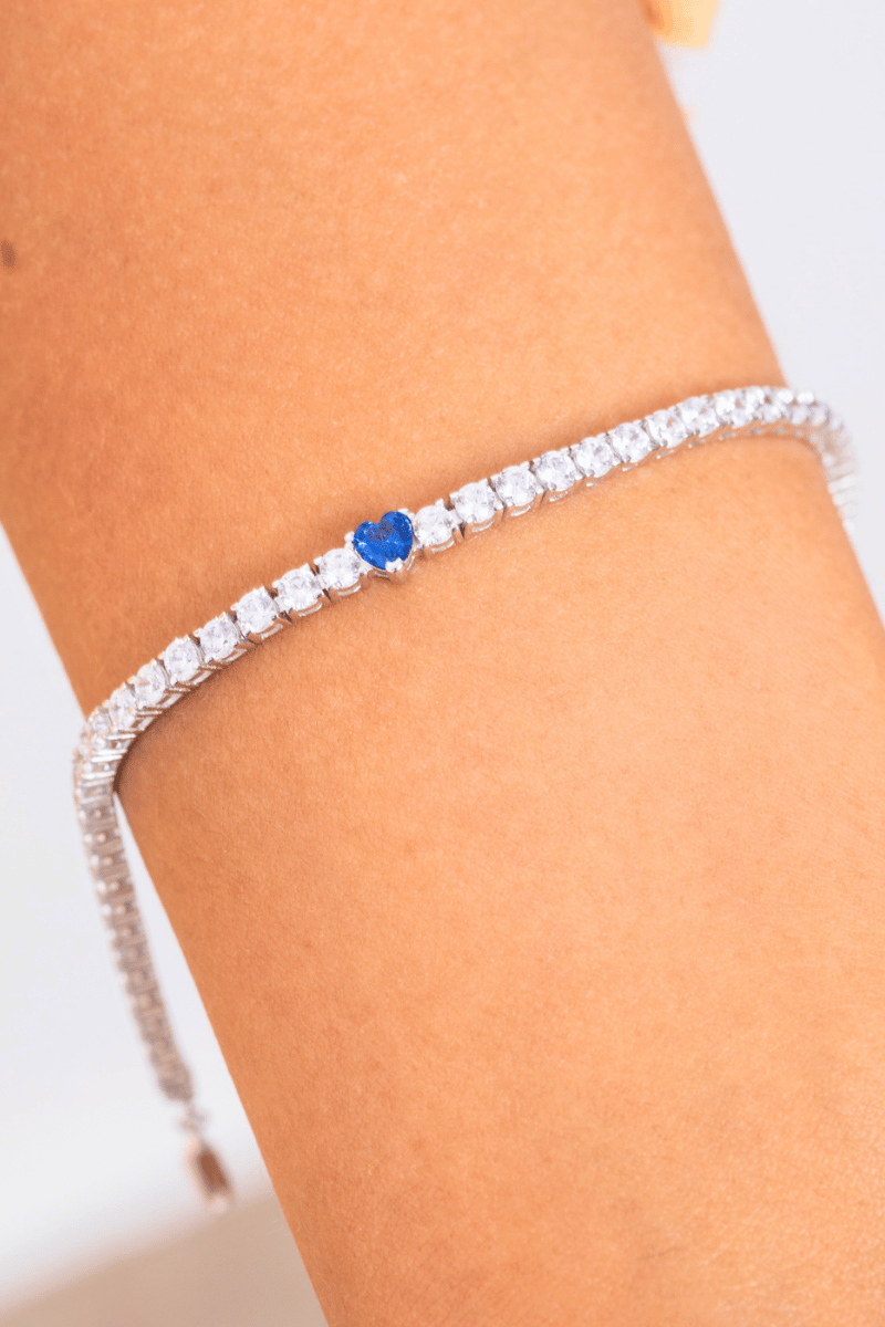Zircon Blue Heart Tennis (03) Bracelet