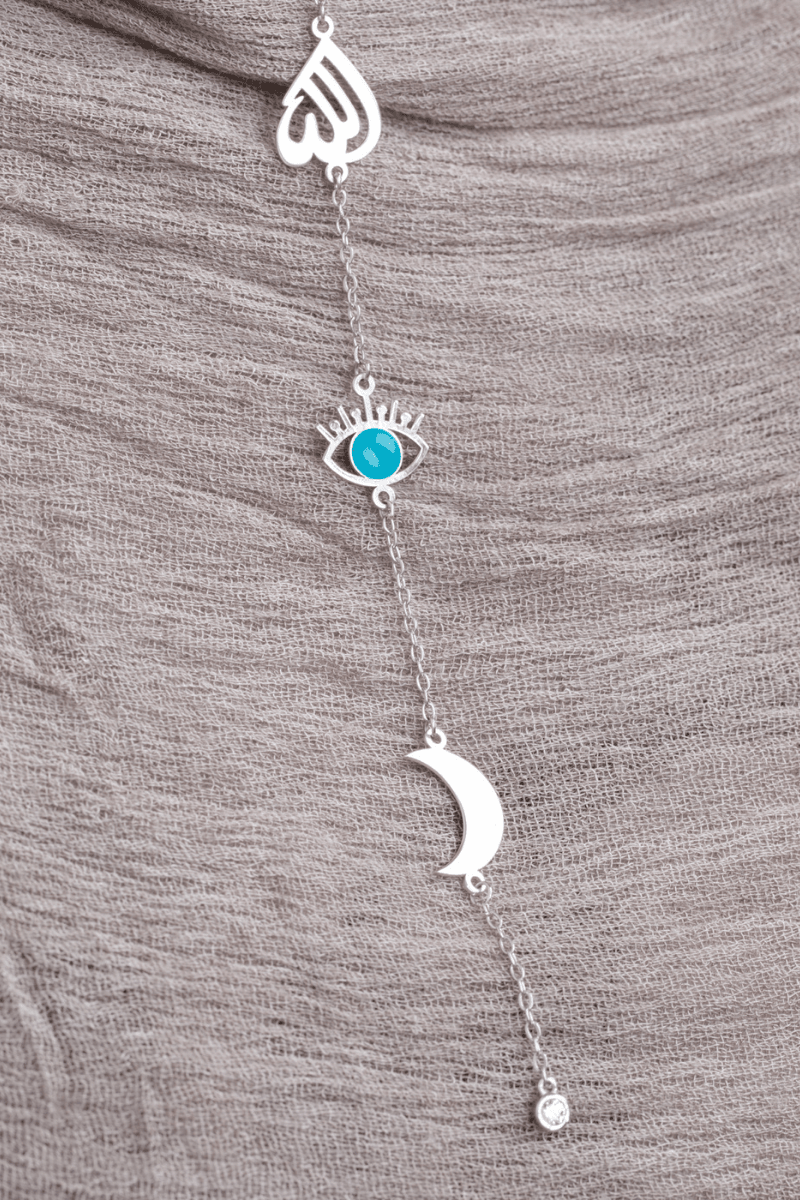 Zircon Turquiose Eye & Crescent Necklace