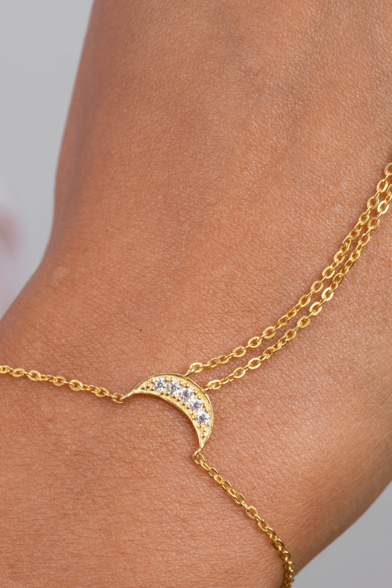 Zircon Crescent Handchain Gold Plated