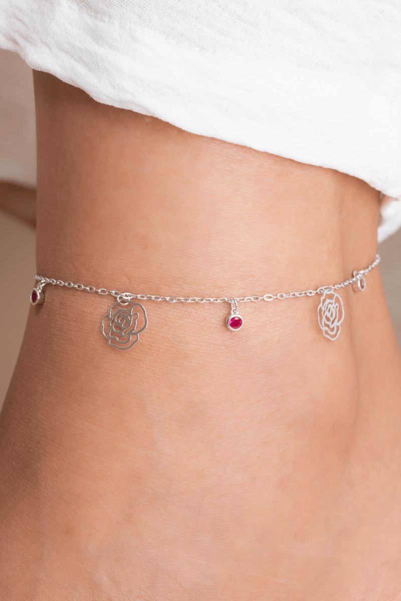 Zircon Red Flower Anklet