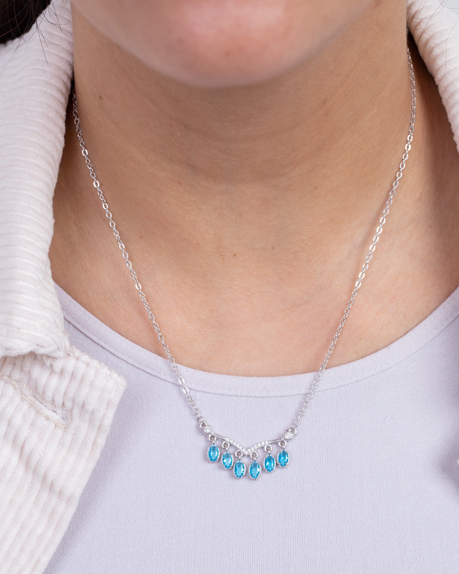 Zircon Ovals Aqua Necklace