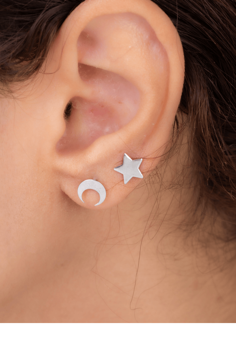Plain Crescent Star Earring