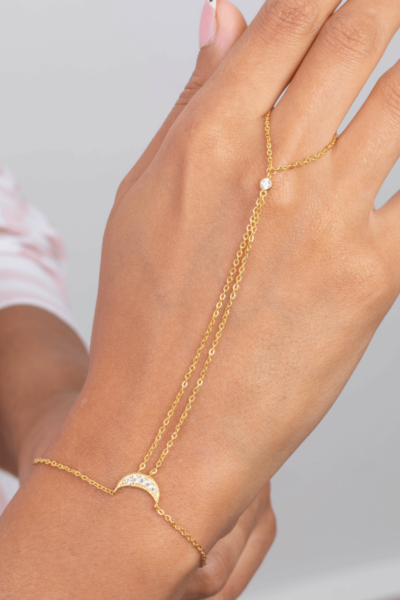 Zircon Crescent Handchain Gold Plated