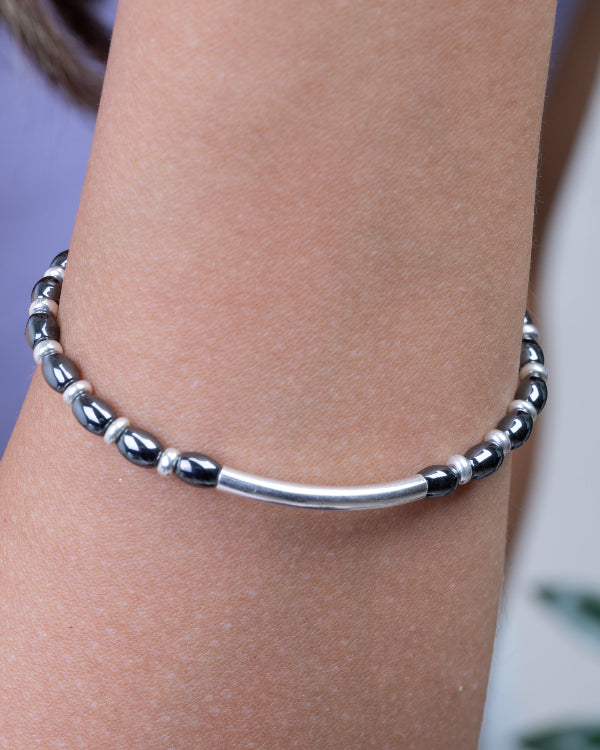 Silver and Hematite oval Bracelet