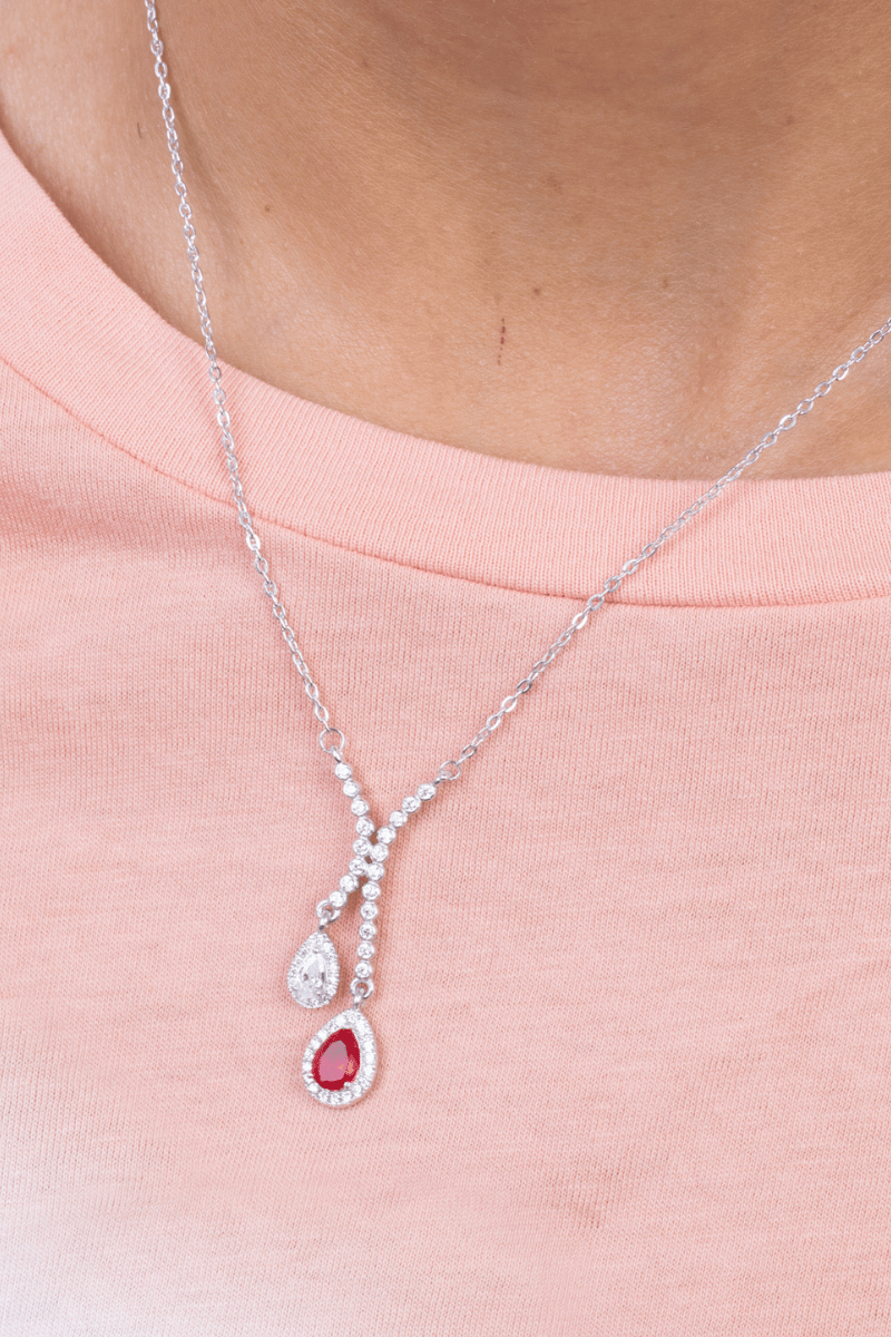 Zircon & Red Double Oval Necklace