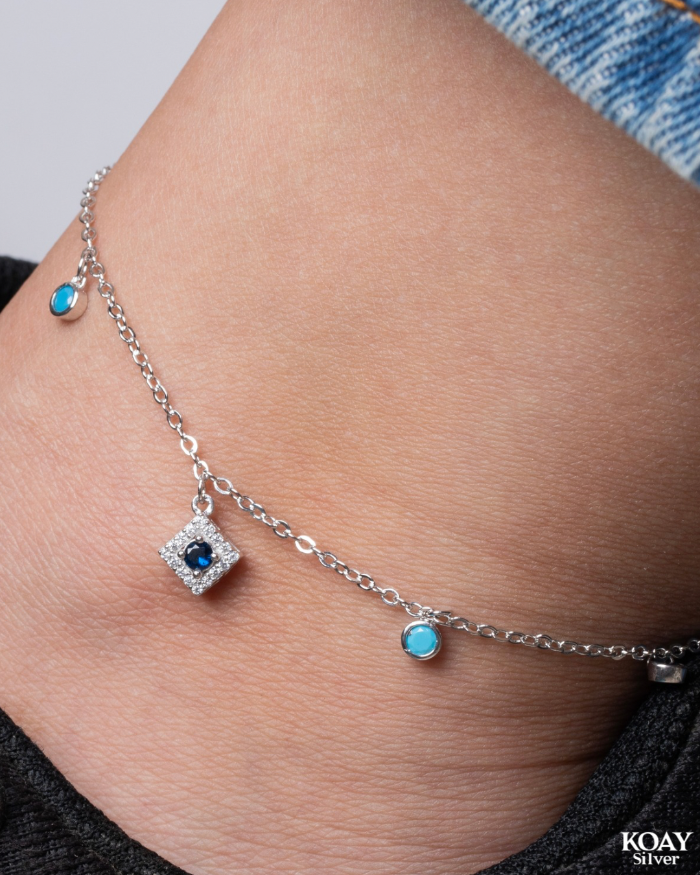 Zircon Diamond Blue & Turquoise Anklet