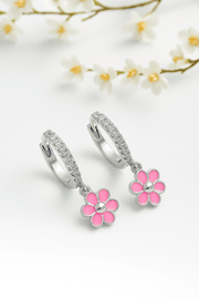 Pink Flower Hoop Earring