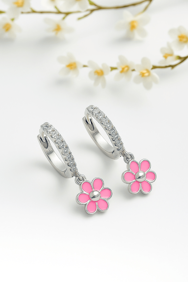 Pink Flower Hoop Earring