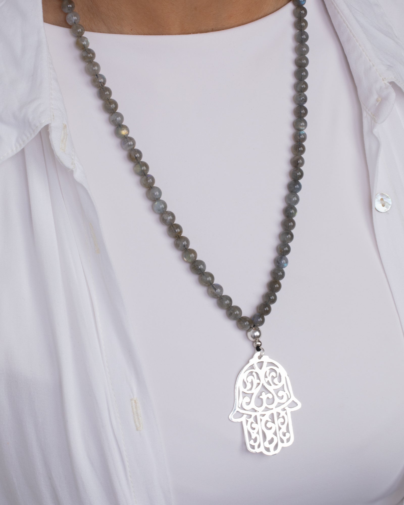 Silver Hand & Labradorite Stones