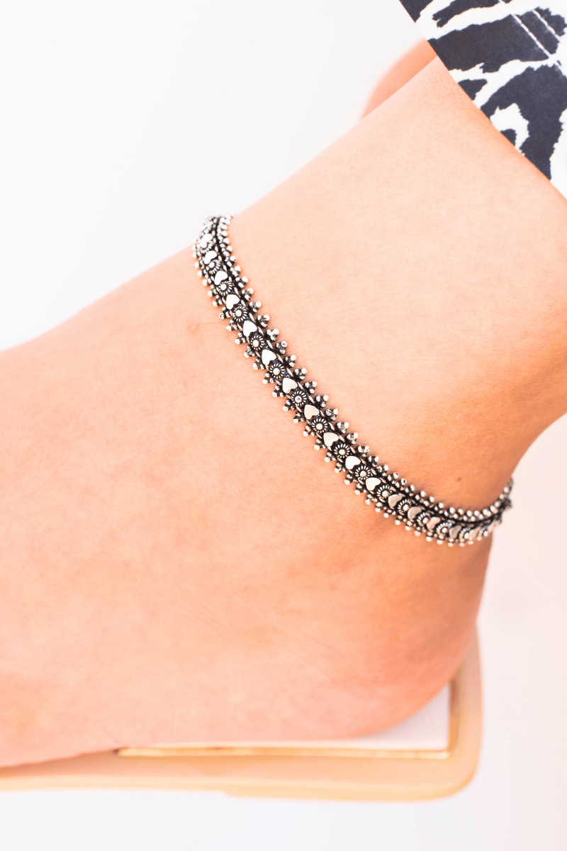 Heart & Flower Indian Anklet