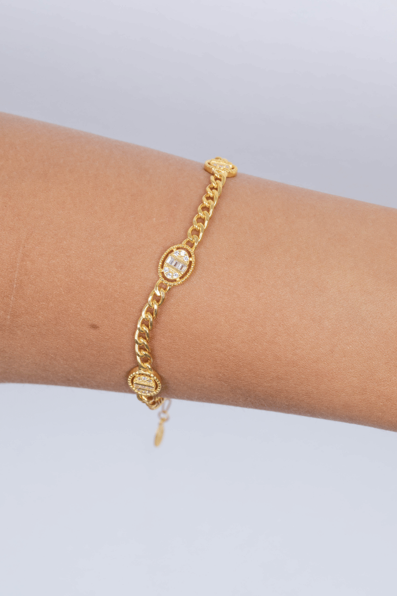 Zircon Oval Gourmet Gold Plated Bracelet