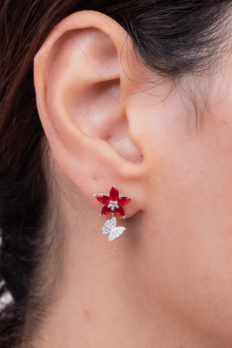 Zircon Red Flower & Butterfly Earring