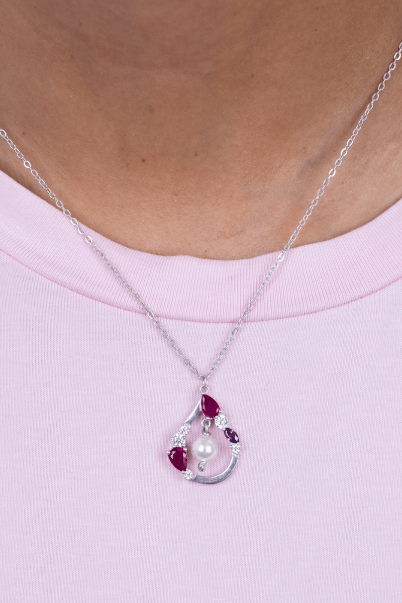 Zircon Colored & Pearl Oval Necklace