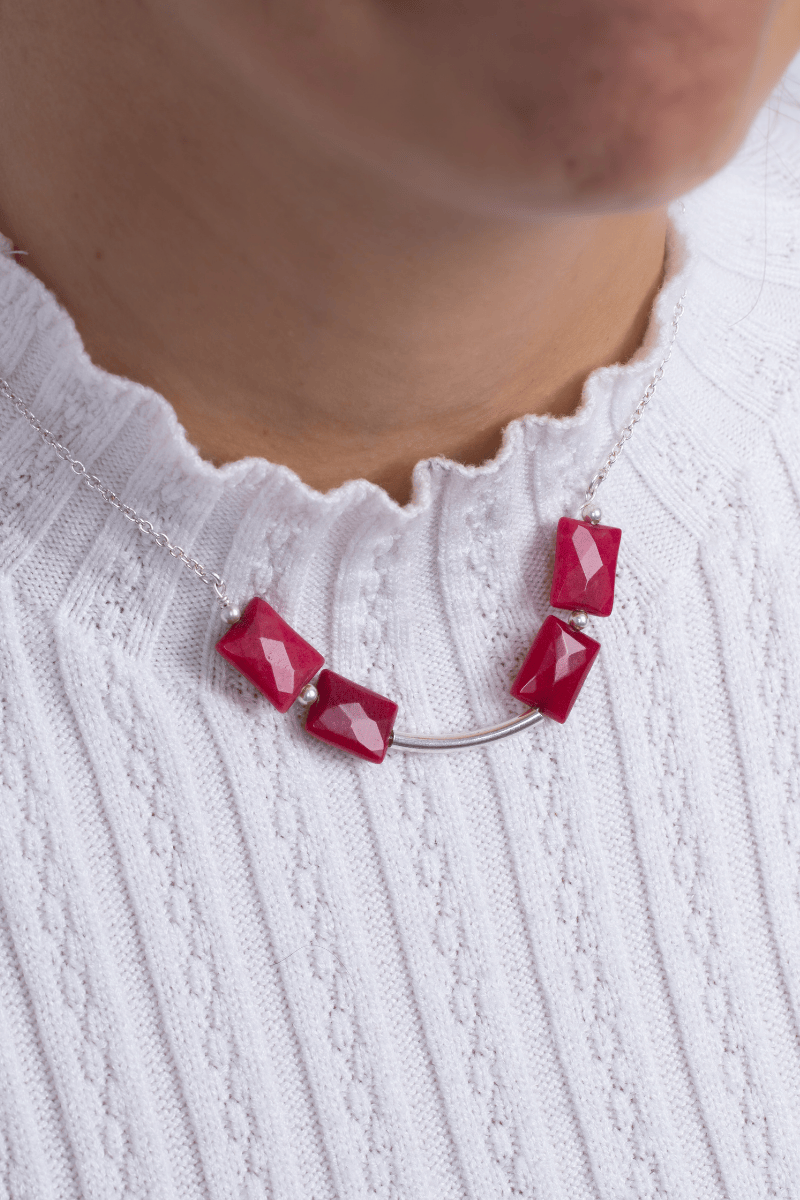 Silver Arch & Burgundy Necklace