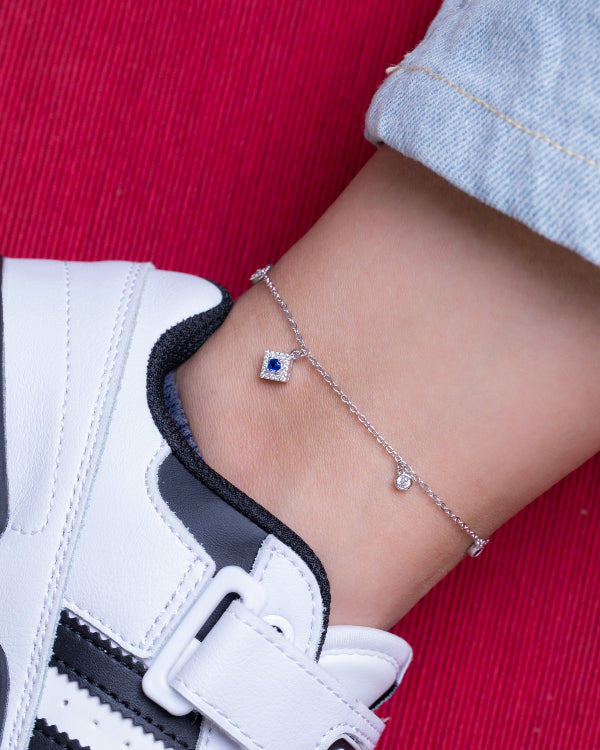 Zircon Blue Square Anklet