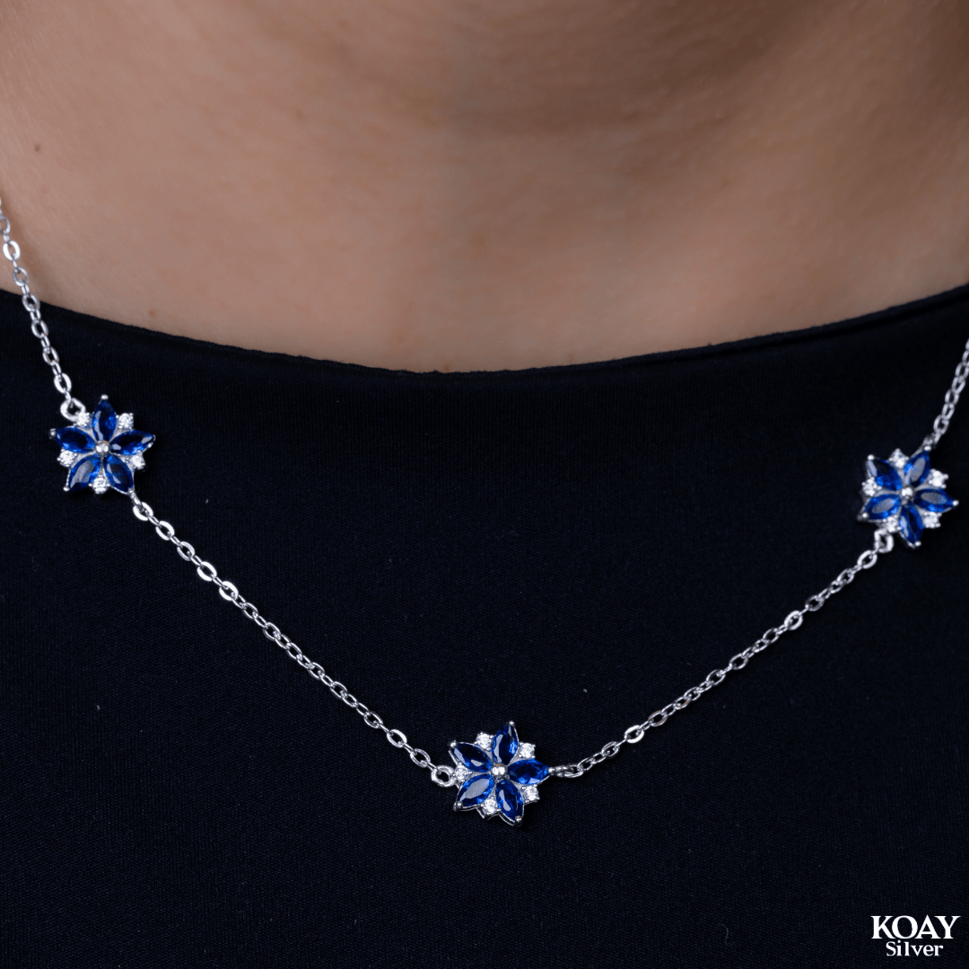 Zircon Flower Blue (03) Necklace