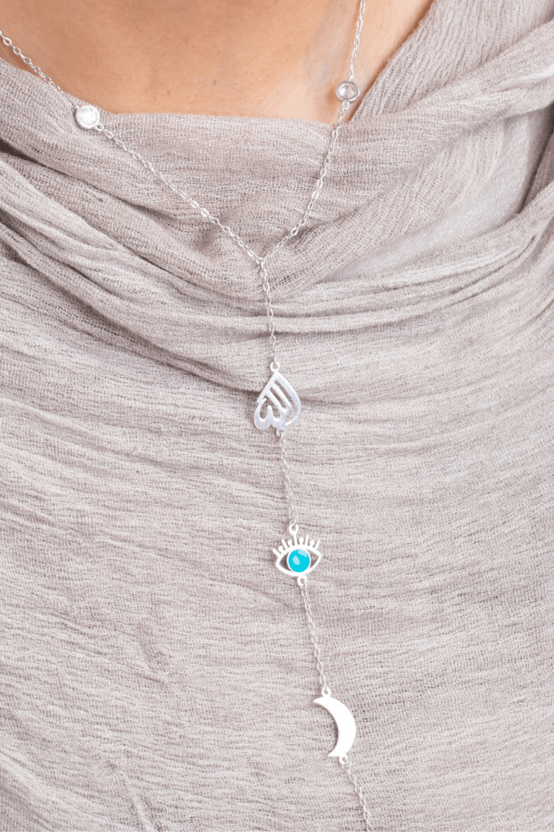 Zircon Turquiose Eye & Crescent Necklace
