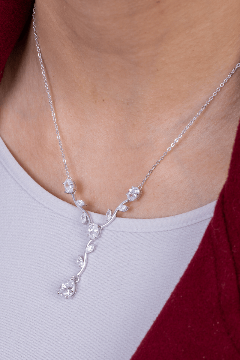 Zircon Leaf & Oval Necklace