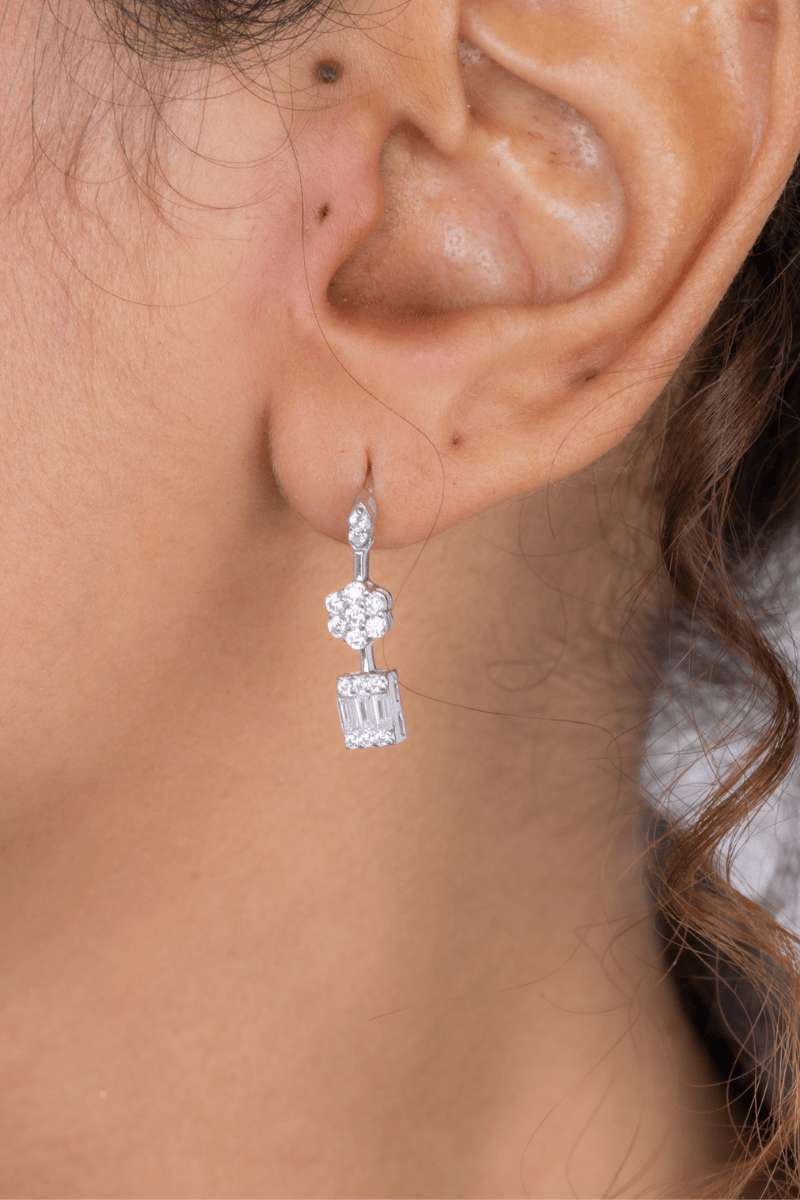 Zircon Flower & Diamond Earring