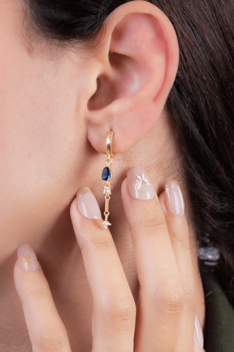 Zircon Oval Hoop (03) Blue Gold Plated Earring