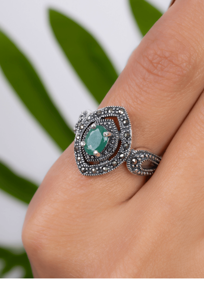 Vintage Royal Marcasite Green Ring