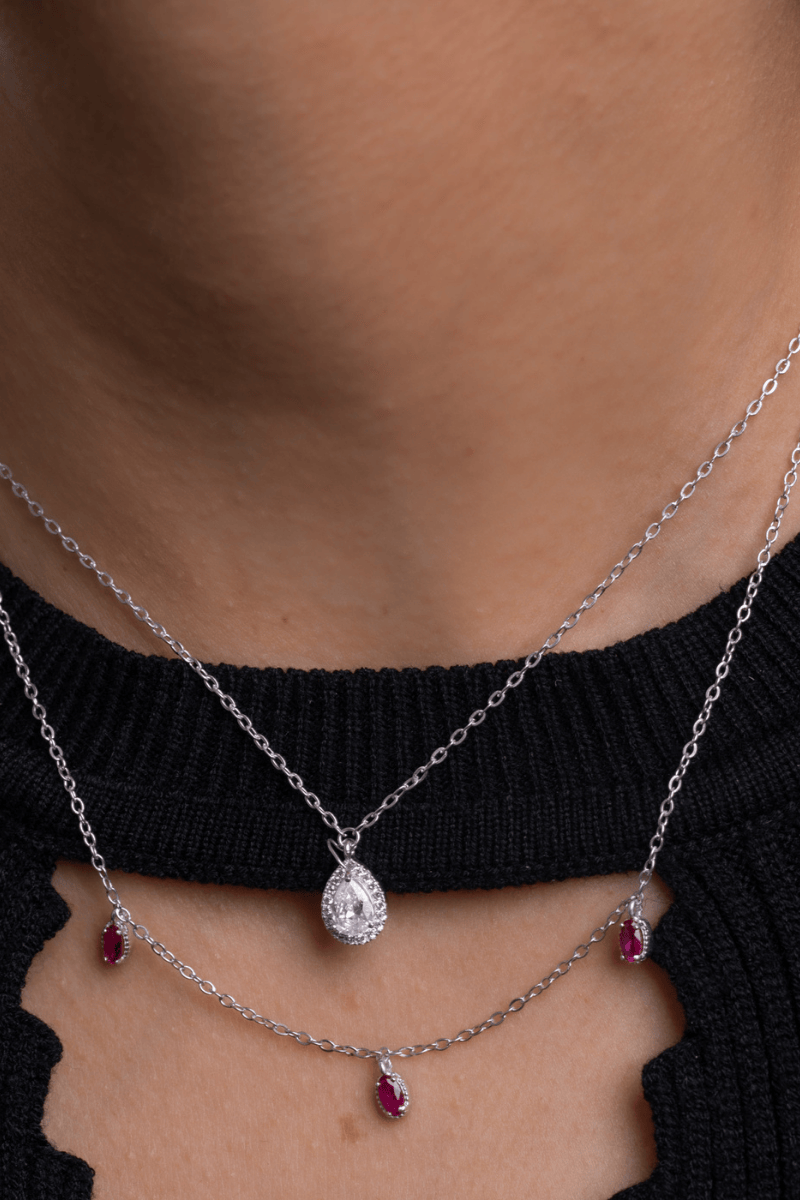 Zircon Oval Fuchsia Double layer (01) Necklace