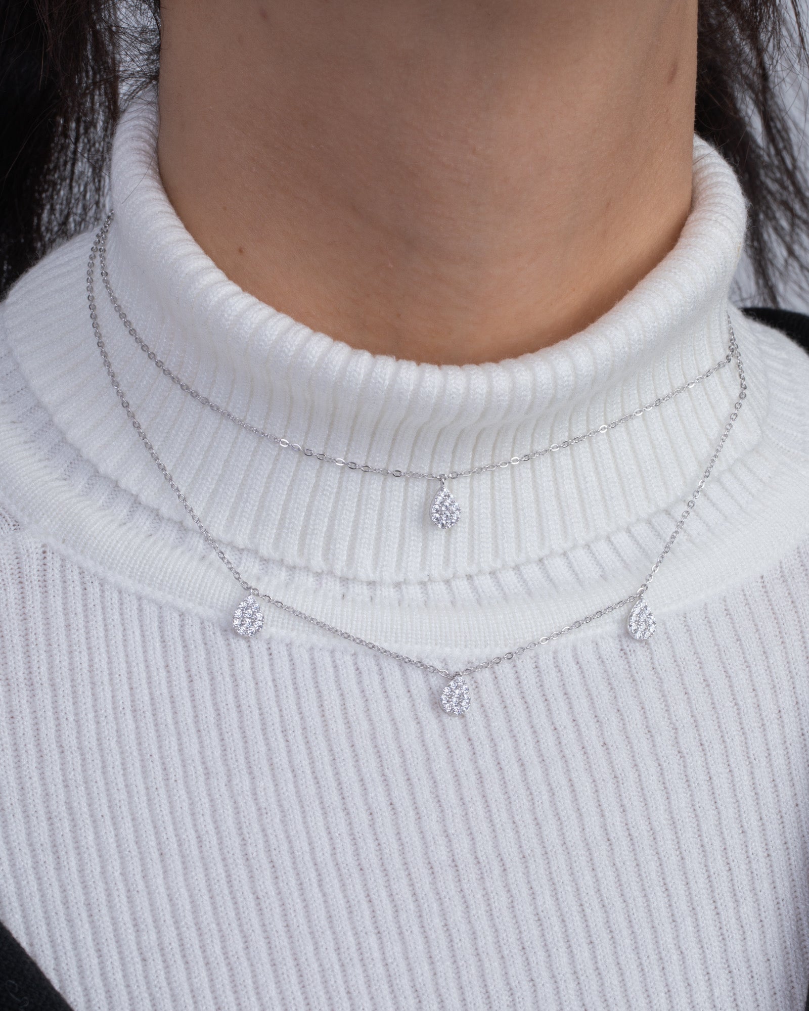 Zircon Ovals Double Layer Necklace