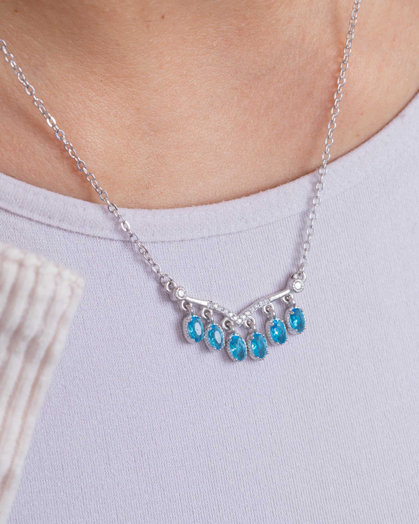 Zircon Ovals Aqua Necklace