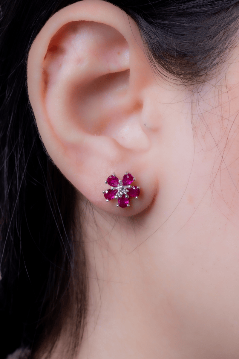 Zircon Flower Fuchsia Earring