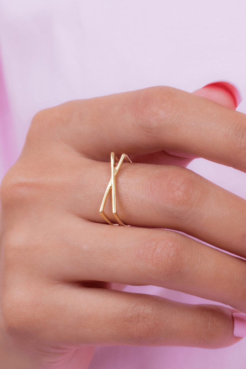 Plain X (04) Gold Plated Ring