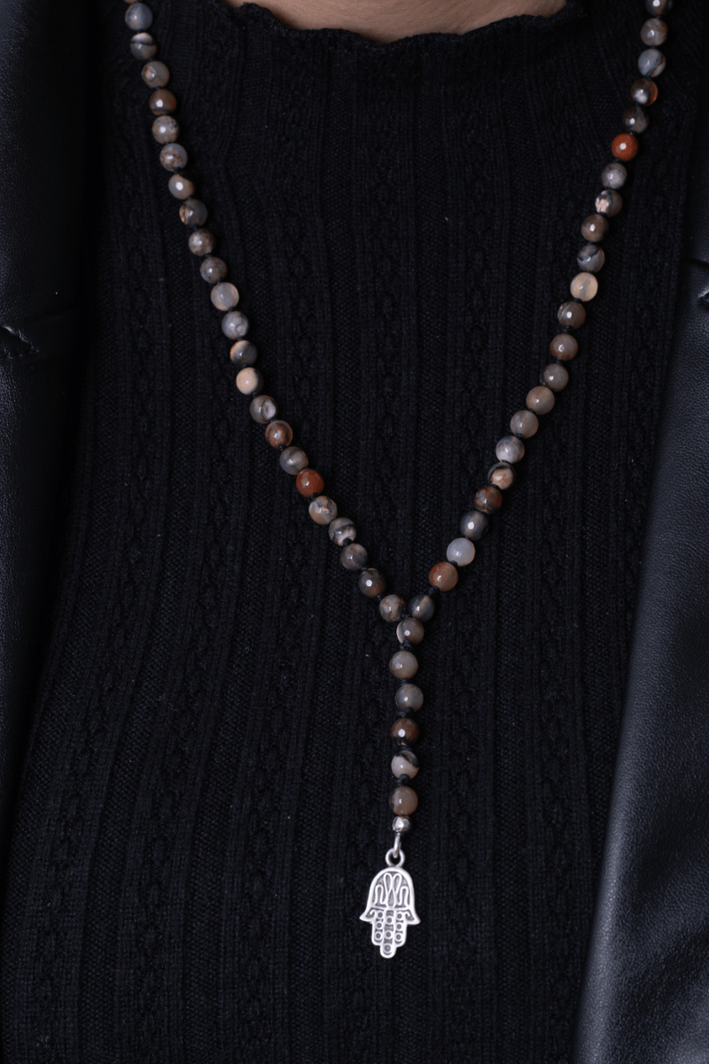 Hand Silver & Agate Smoky Earth Necklace