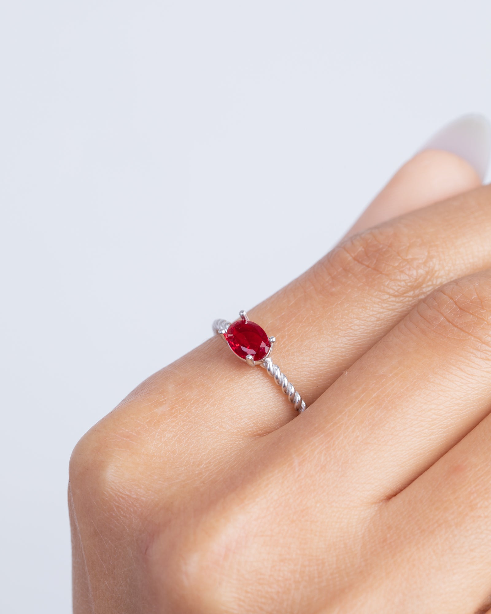 Zircon Braided Red Oval Ring
