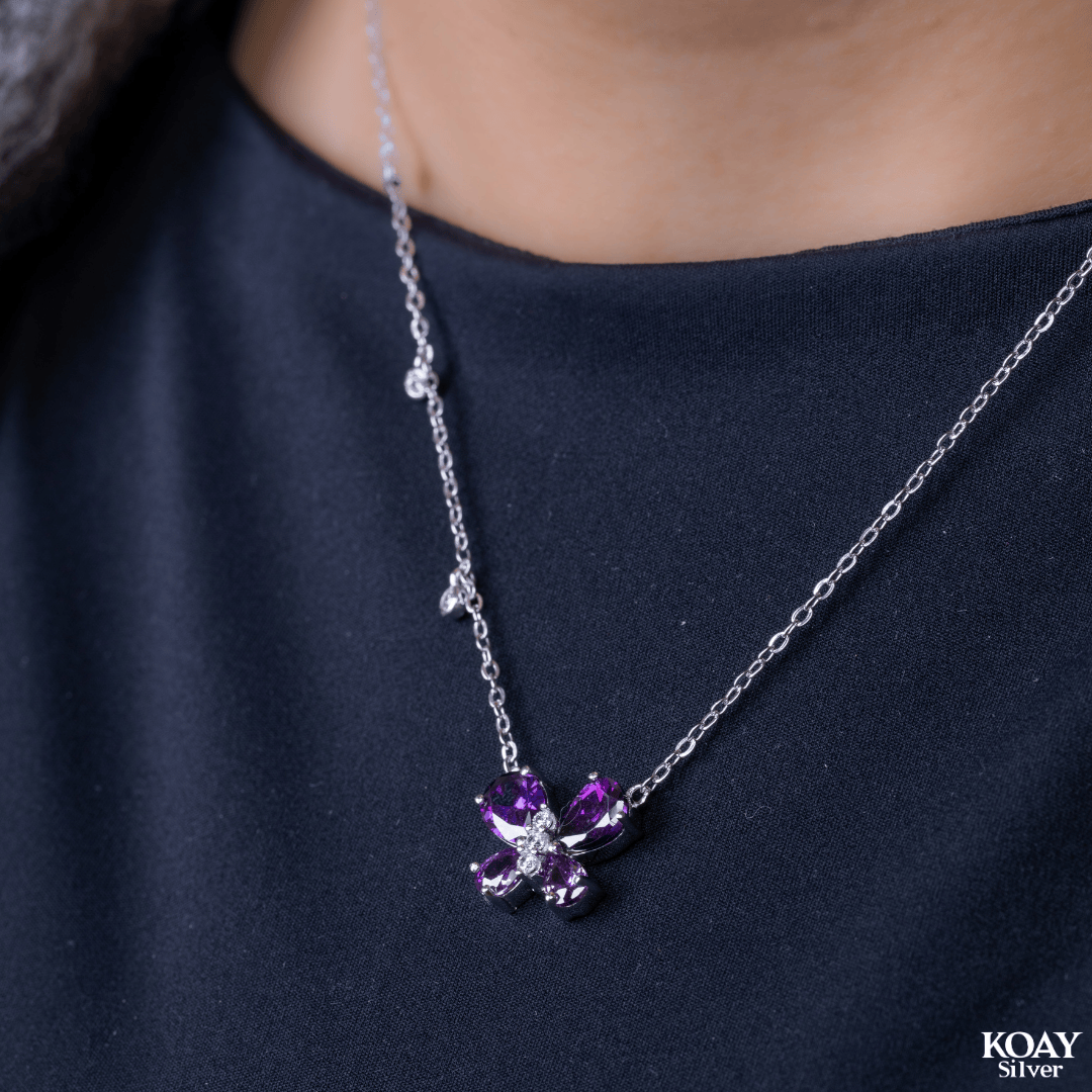 Zircon Butterfly Purple Necklace