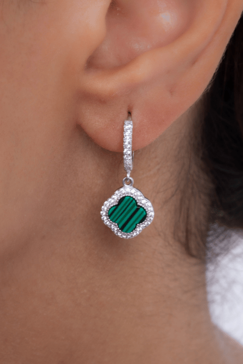 Zircon V Flower Green Hoop Earring