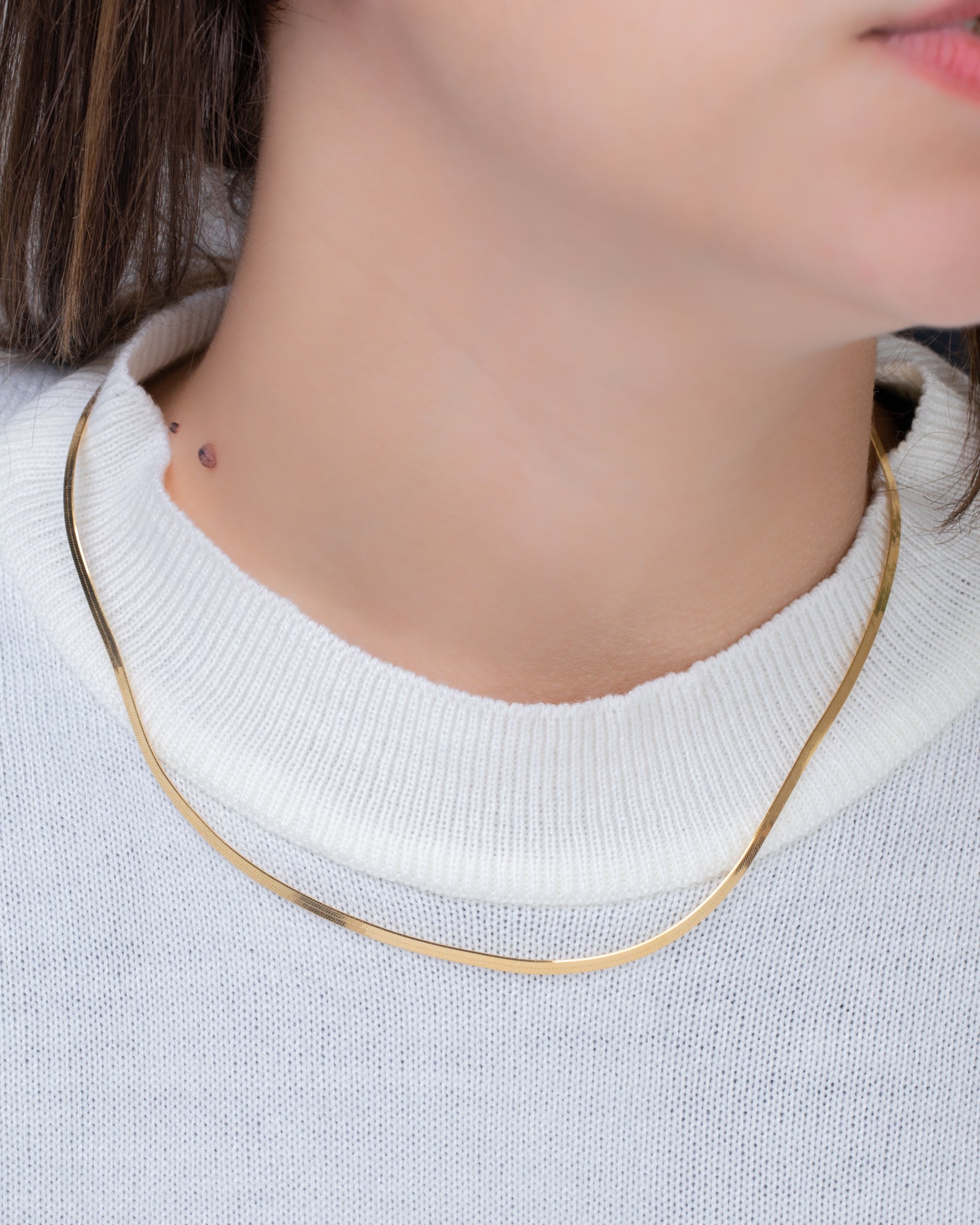 Herringbone Flat Snake Chain Gold Plated Necklace