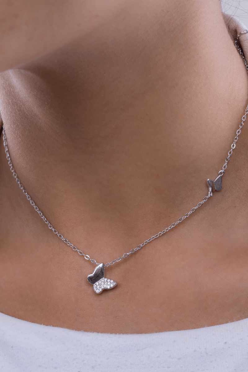 Zircon & Plain Butterfly (01) Necklace