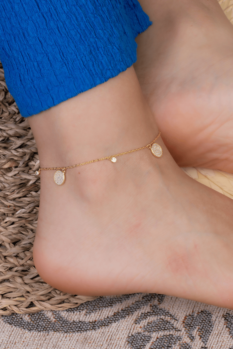 Zircon Circles Gold Plated Anklet