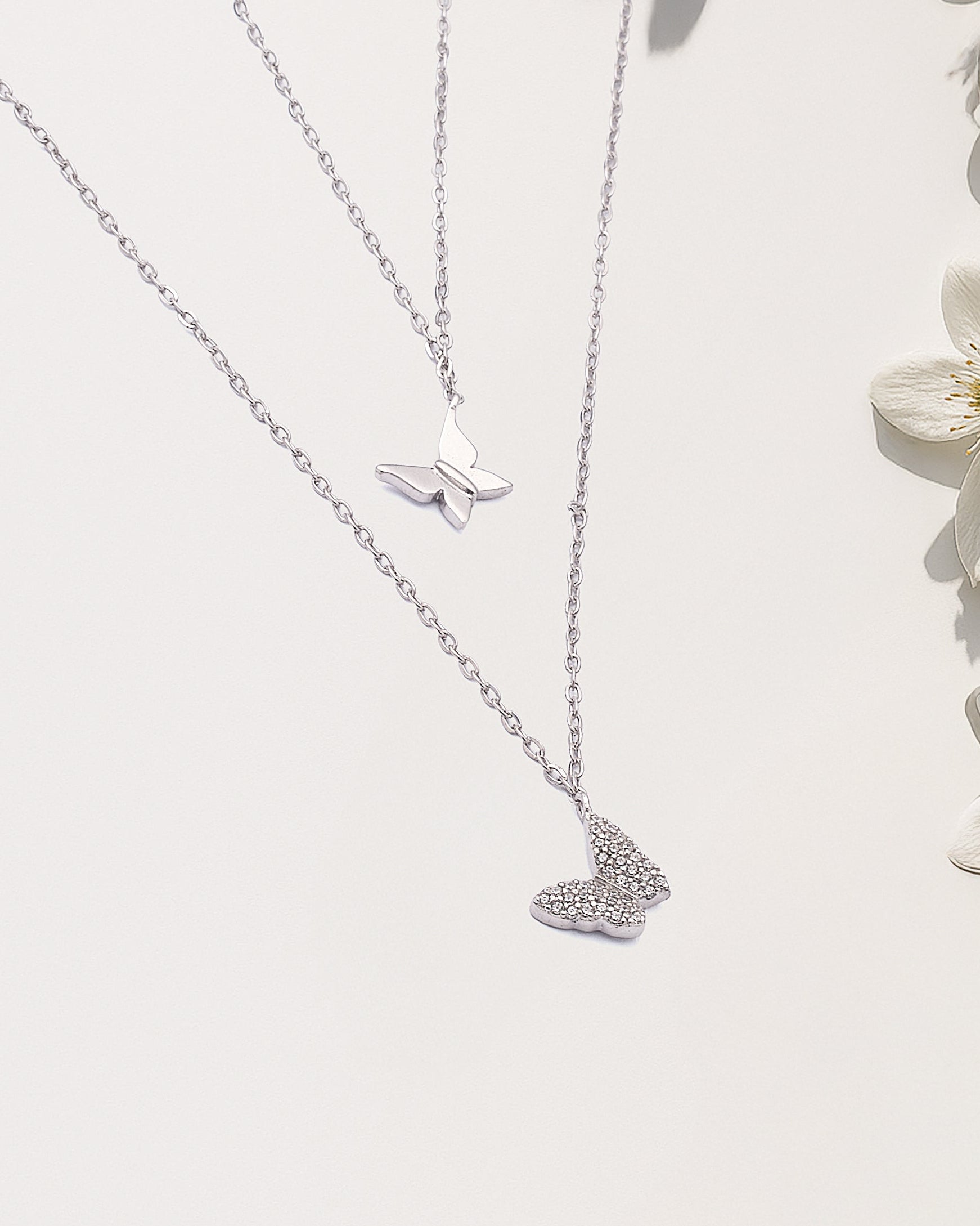 Zircon & Plain Butterfly Necklace