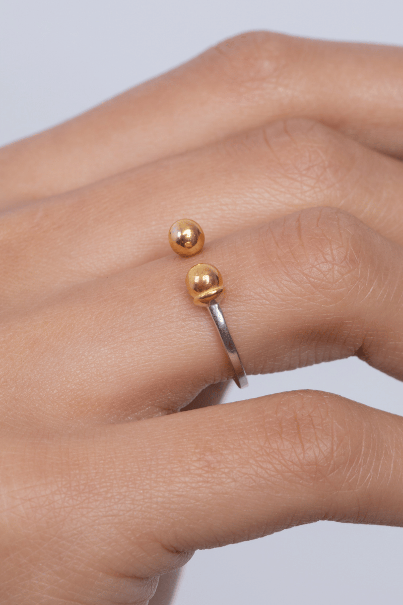 Plain Double Balls Gold Plated Ring