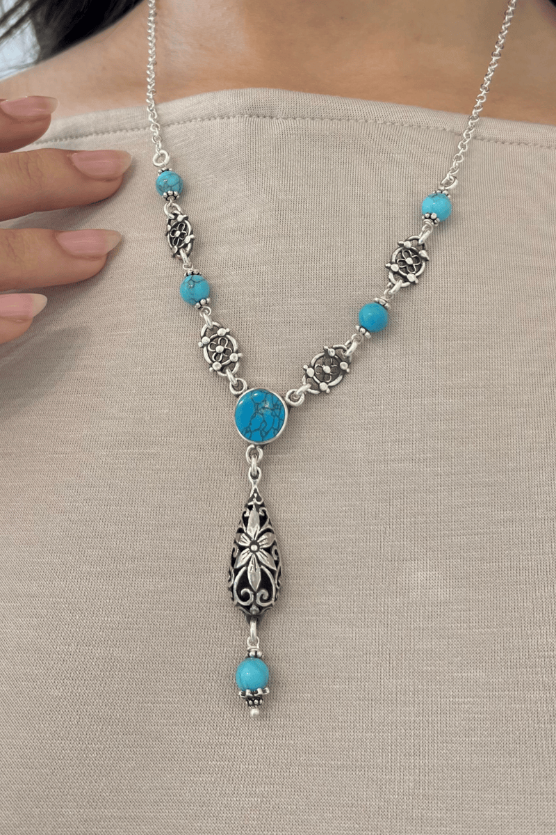 Indian Turquoise Flower Necklace