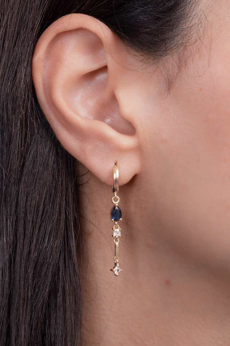 Zircon Oval Hoop (03) Blue Gold Plated Earring